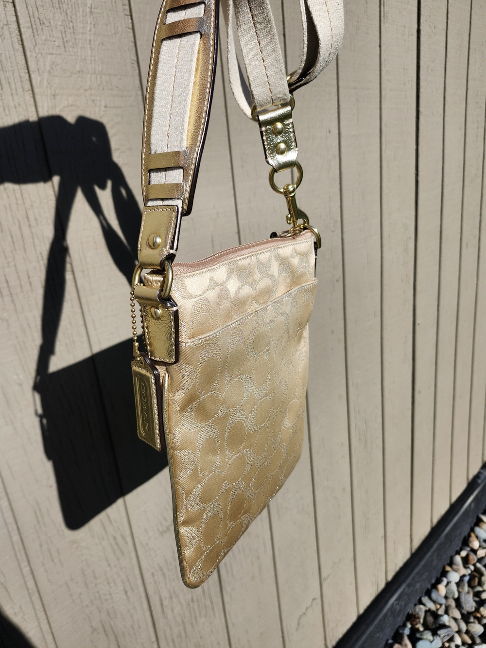 Coach Gold Metallic Signature Crossbody Bag - Picture 9 of 16